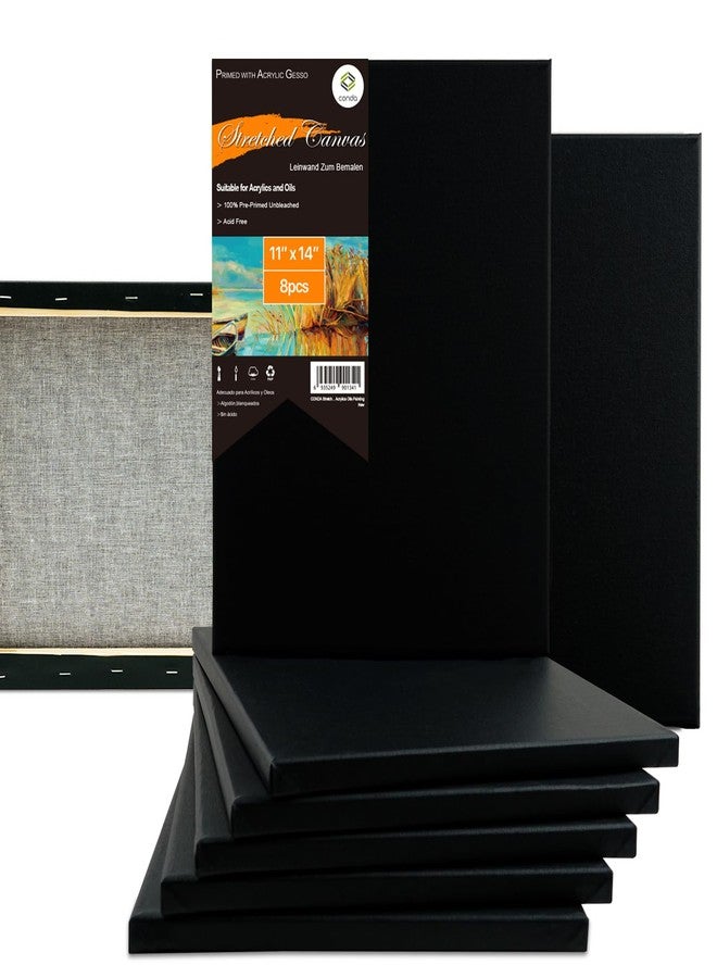 CONDA Black Stretched Canvas 11x14 inch 8 Pack Canvases for Painting, 100% Cotton, 8 oz Gesso-Primed, 5/8 Inch Profile Artist Canvas Value Bulk Pack for Acrylics, Oils Painting - Image 1