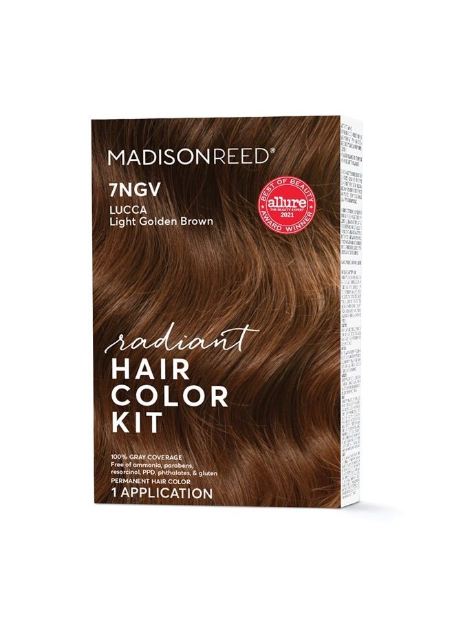 Madison Reed طقم لون الشعر المتألق، صبغة شعر دائمة، تغطية 100% للشعر الرمادي، خالية من الأمونيا، لوكا بني فاتح 7NGV بني ذهبي فاتح، عبوة من 1 - Image 1