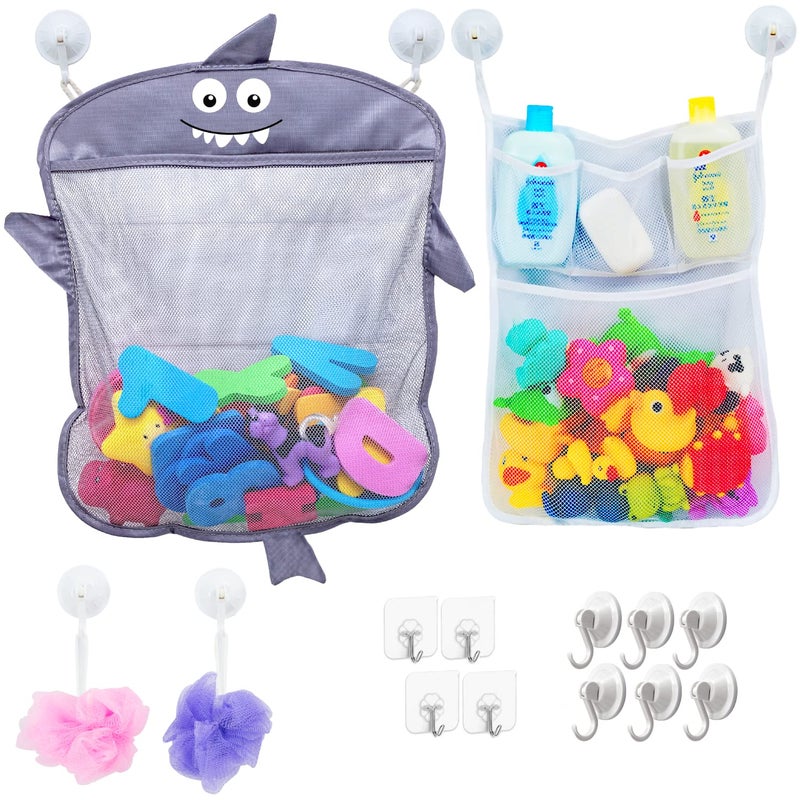 Comfylife 2 x Mesh Bath Toy Organizer + 6 Ultra Strong Hooks - The Perfect Bathtub Toy Holder & Bathroom or Shower Caddy - These Multi-use Net Bags Make Baby Bath Toy Storage Easy - For Kids & Toddlers - Image 1