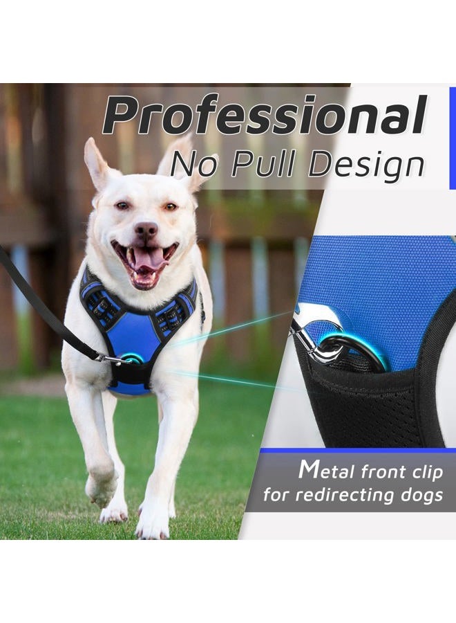 Eagloo Dog Harness for Large Dogs, No Pull Service Vest with Reflective Strips and Control Handle, Adjustable and Comfortable for Easy Walking, No Choke Pet Harness with 2 Metal Rings, Blue, L  - Image 3