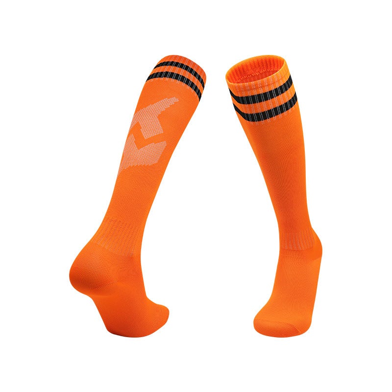 Adult Thin Striped Football Socks High Tube Sports Orange 
