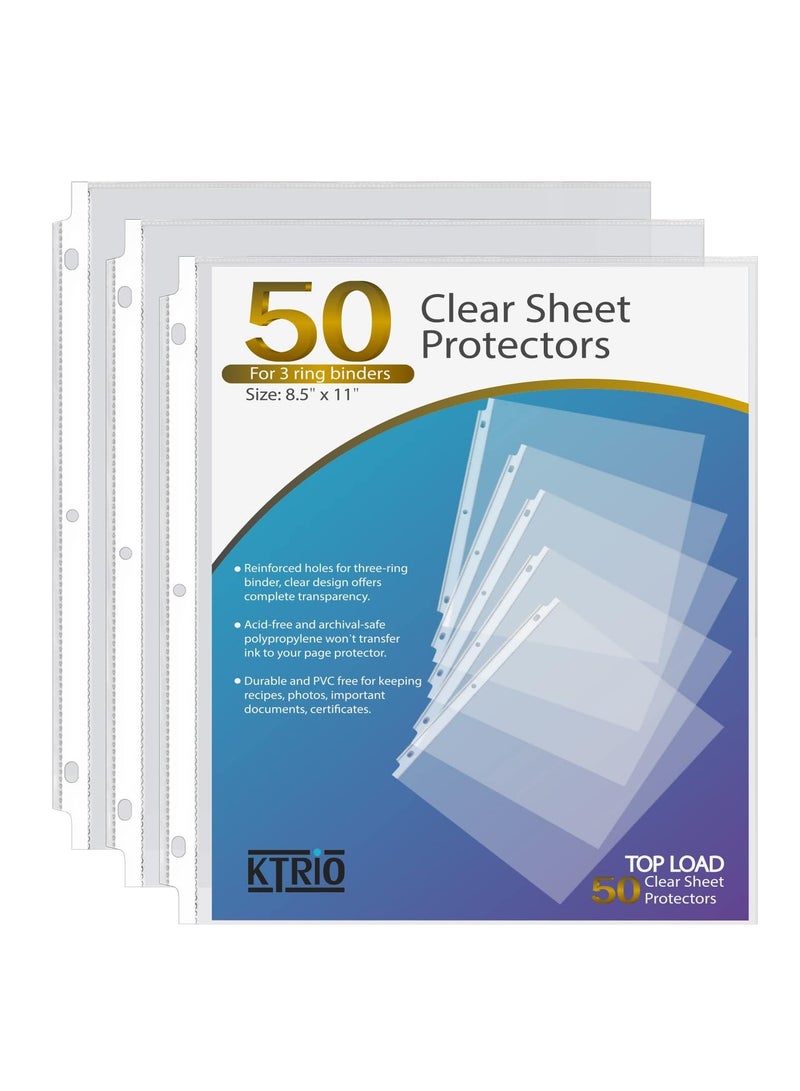 KTRIO KTRIO Sheet Protectors 8.5 x 11 inch Clear Page Protectors for 3 Ring Binder, Plastic Sleeves for Binders, Top Loading Paper Protector Letter Size, 50 Pack  - Image 1