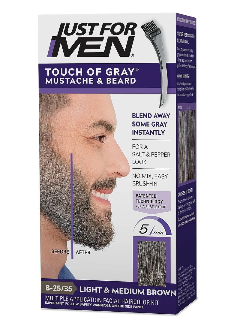 Just For Men Touch of Gray Mustache & Beard Coloring, Great for a Salt and Pepper Look - Light & Medium Brown  - Image 1