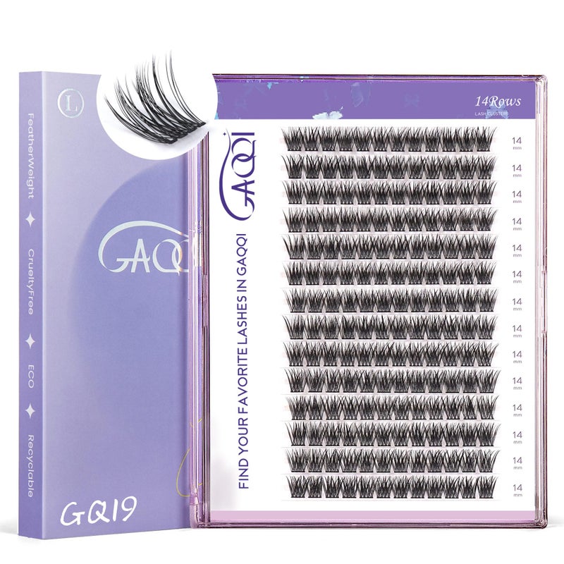 GAQQI Lash Clusters, GQ19 Individual Lashes 168pcs D Curl, DIY Lash Extension 14mm Length Only False Eyelash Clusters, Natural & Wispy Lash Wisps (GQ19,D Curl,14mm) - Image 1