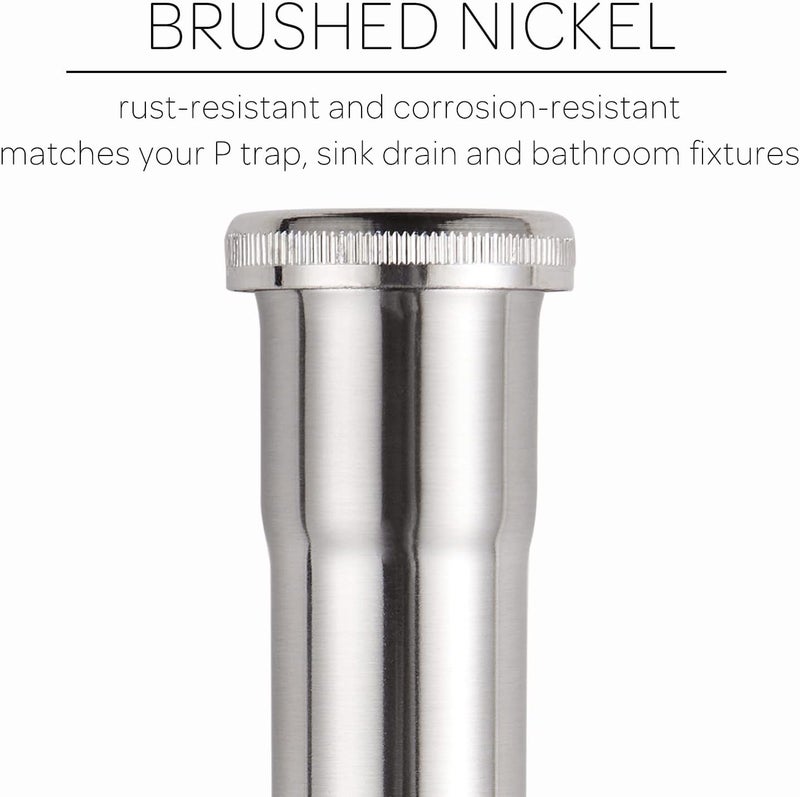 Fipoque Brass Slip Joint Extension Tube 1-1/4” OD x 12” with Nut and Rubber Washer, P Trap Extension Tube, Sink Drain Tailpiece Tube Extension, Brushed Nickel - Image 3