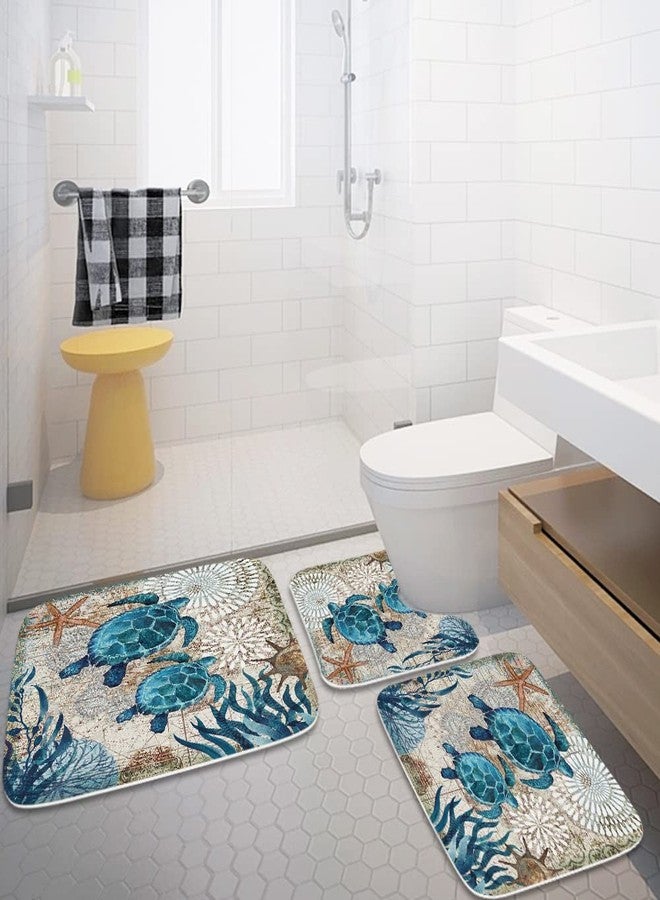 Final Friday Nautical Sea Turtles Blue Ocean Beach Bathroom Rugs and Mats Sets 3 Piece, Memory Foam Bath Mat, U-Shaped Contour Shower Mat Non Slip Absorbent, Velvet Washable 20 x 31 inch - Image 2