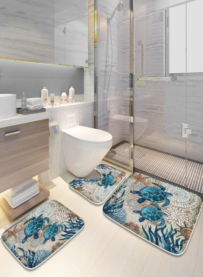 Final Friday Nautical Sea Turtles Blue Ocean Beach Bathroom Rugs and Mats Sets 3 Piece, Memory Foam Bath Mat, U-Shaped Contour Shower Mat Non Slip Absorbent, Velvet Washable 20 x 31 inch - Image 3