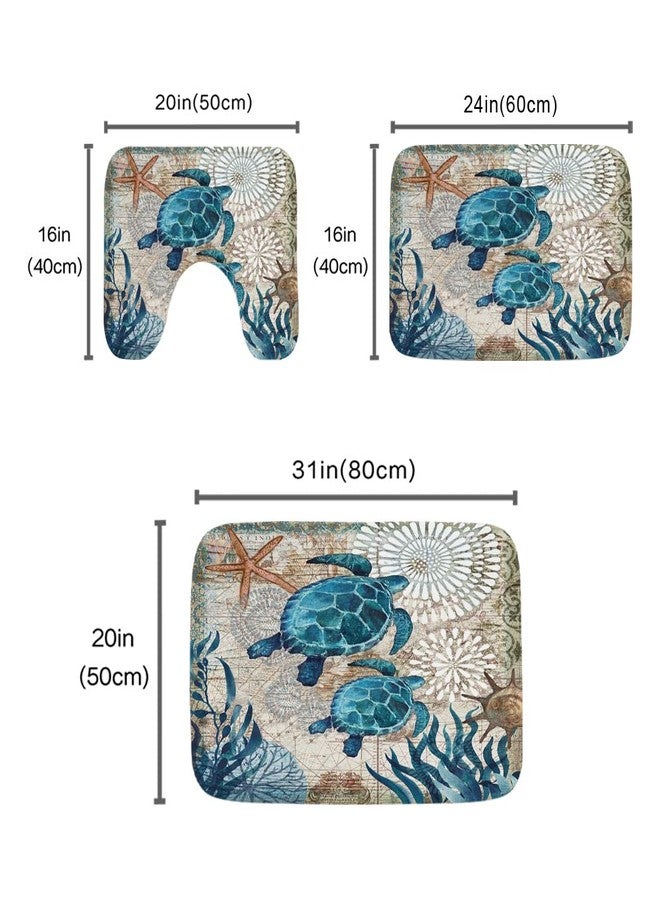 Final Friday Nautical Sea Turtles Blue Ocean Beach Bathroom Rugs and Mats Sets 3 Piece, Memory Foam Bath Mat, U-Shaped Contour Shower Mat Non Slip Absorbent, Velvet Washable 20 x 31 inch - Image 5