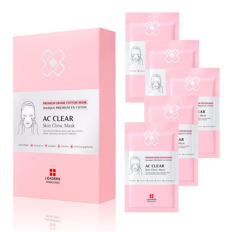 Leaders Insolution AC Clear Skin Clinic Mask  Snail Secretion  Tea Tree Oil for Acne Redness Oil Control  100 Cotton Bemliese Sheet  Balances  Soothes Sensitive Skin 5 Sheets