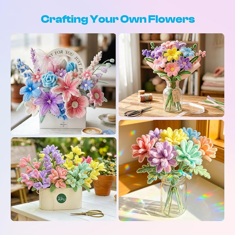 Caydo 500 Pieces Pipe Cleaners Flower Set, Chenille Stems, Pipe Cleaners, Craft Supplies, Bulk Pack, Fluffy Fuzzy Sticks for DIY Art Projects, Creative Gift Party Decorations (Macaron) - Image 3