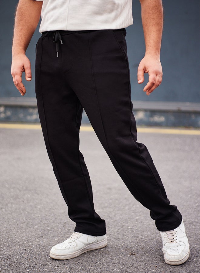 trendyol Black Regular Cut Textured Stitch Detailed Sweatpants - Image 4