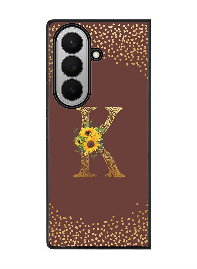 Stylizedd For Samsung Galaxy Z Fold7 Case,Slim fit Camera Protection, Shockproof Thin Phone cover  - Custom Floral Monogram - K  (Brown )