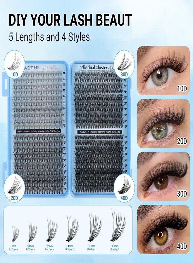 CMAYOME Lash Clusters Kit 800Pcs Natural Fluffy Wispy False Eyelashes DIY Clusters Extensions Kit (10D+20D+30D+40D) Individual Lashes with Bond&Seal,Remover, Tweezers - Image 5
