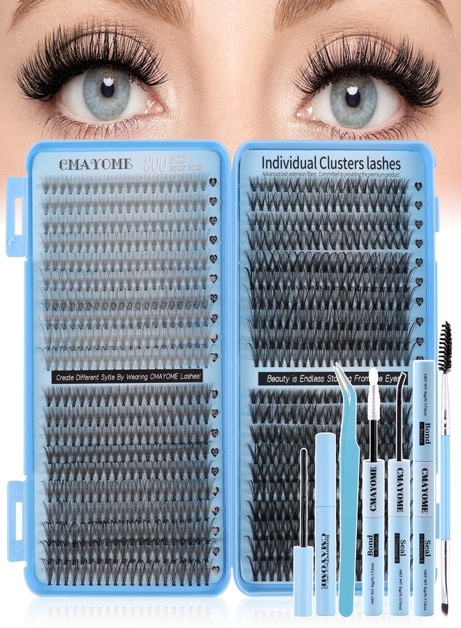 CMAYOME Lash Clusters Kit 800Pcs Natural Fluffy Wispy False Eyelashes DIY Clusters Extensions Kit (10D+20D+30D+40D) Individual Lashes with Bond&Seal,Remover, Tweezers - Image 1
