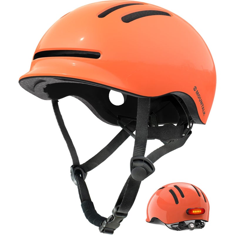 MOUNTALK Bike Helmets for Adults Men Women,Mens/Womens Cool Bicycle Helmet with Magnetic Rear LED Light,Youth Boys/Girls Helmet (Shiny Orange,M) - Image 1