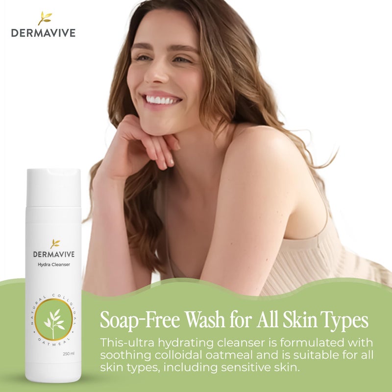 Dermavive Hydrating Facial Cleanser, Soap-Free Gentle Cleanser with Colloidal Oatmeal & Vitamin E, Soothes & Moisturizes Dry Sensitive Skin, Suitable for All Skin Types, 250ml (8.5oz) - Image 5