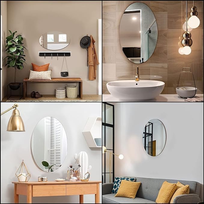Doville Oval Shape Adhesive Mirror Sticker for Wall on Tiles Bathroom Bedroom Living Room Basin Mirror Bathroom Wall Mirror Stickers Unbreakable Plastic Makeup Mirror Vanity Mirror Size 30cm X 20cm - Image 2