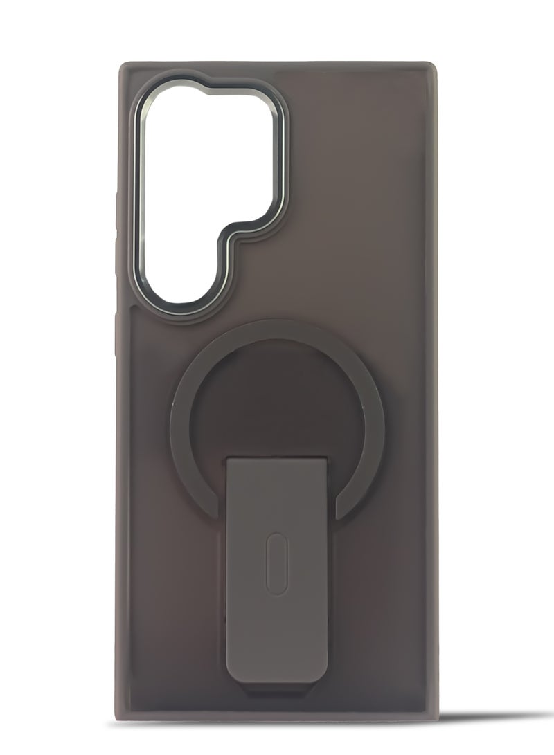 Luxury For Magsafe Folding Stand Magnetic Phone Case For Samsung Galaxy S23 Ultra  Matte Translucent Back Cover Caps (Titanium)