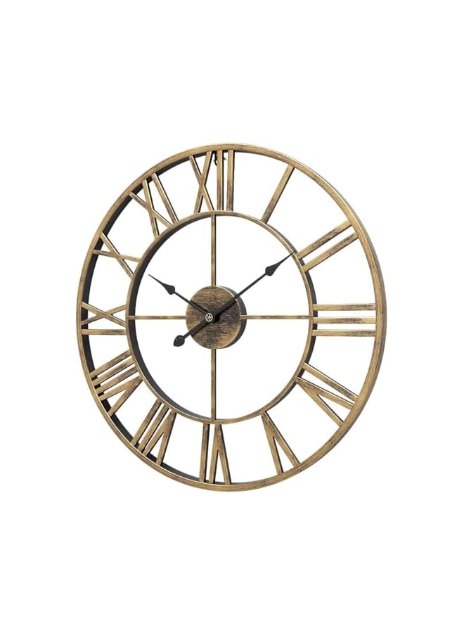 The Bros ساعة حائط معدنية كبيرة الحجم بأسلوب المزرعة، دائرية، صامتة، غير مزعجة، تعمل بالبطارية 40CM/47CM/60CM، ساعة فضية عتيقة بأرقام رومانية لغرفة المعيشة/غرفة النوم/المطبخ، ديكور حائط عتيق - Image 2