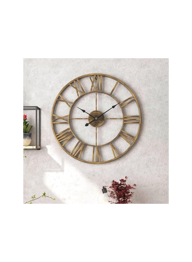 The Bros ساعة حائط معدنية كبيرة الحجم بأسلوب المزرعة، دائرية، صامتة، غير مزعجة، تعمل بالبطارية 40CM/47CM/60CM، ساعة فضية عتيقة بأرقام رومانية لغرفة المعيشة/غرفة النوم/المطبخ، ديكور حائط عتيق - Image 3