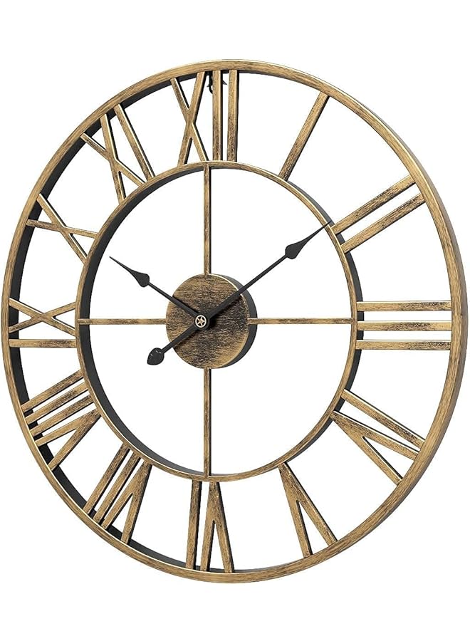 The Bros ساعة حائط معدنية كبيرة الحجم بأسلوب المزرعة، دائرية، صامتة، غير مزعجة، تعمل بالبطارية 40CM/47CM/60CM، ساعة فضية عتيقة بأرقام رومانية لغرفة المعيشة/غرفة النوم/المطبخ، ديكور حائط عتيق - Image 1