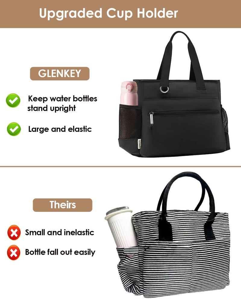 GLENKEY Insulated Lunch Box Lunch Bag Tote - Large Leakproof Cooler Bags for Women - Soft Lunchbox for Adults Work Shift Picnic Travel Black 10L - Image 4