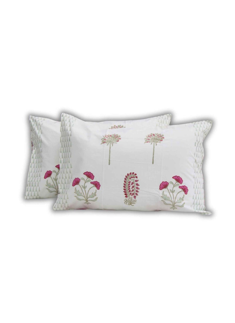 MARHABA CURTAIN 100% Cotton Jaipuri Handblock Print Double Bed Sheet with 2 Pillow Covers Premium Quality, Soft, Breathable (WHITE LILLY 11)  - Image 3