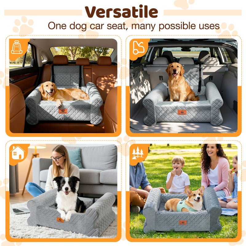 Linvivon Dog Car Seat for Medium/Large Dogs up to 60 lbs, Memory Foam Dog Booster Seat with Thick Cushion, Pet Car Seat for Back with Detachable Washable Cover, Storage Pockets for SUV, Pick Up, Trunk, Grey - Image 4