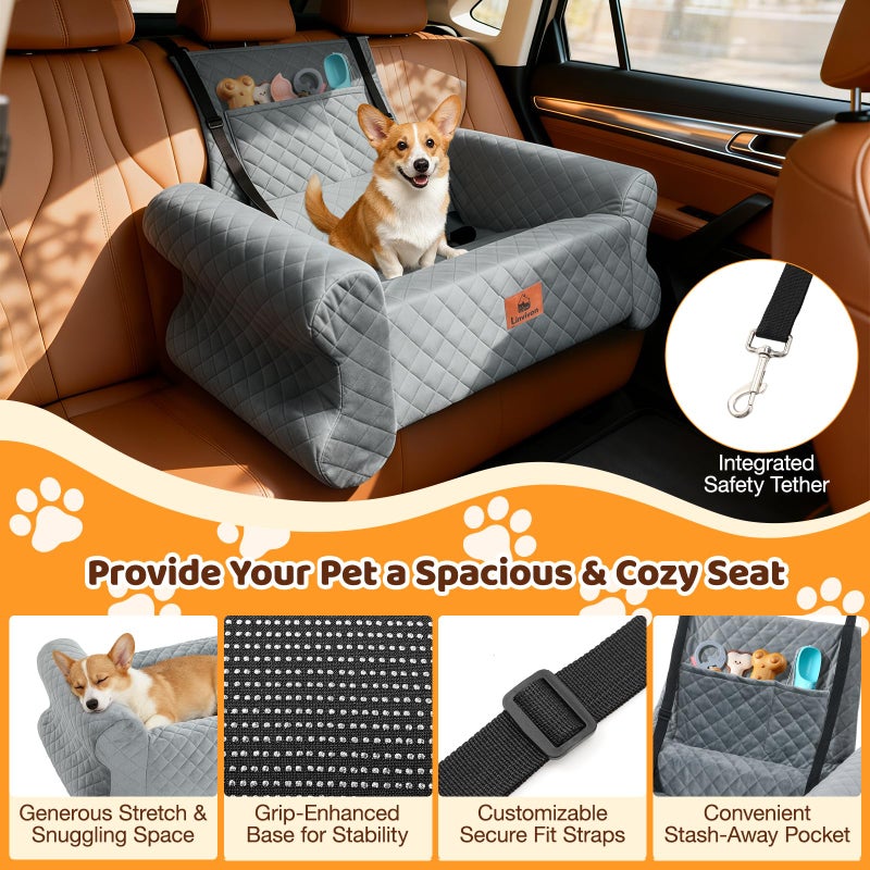 Linvivon Dog Car Seat for Medium/Large Dogs up to 60 lbs, Memory Foam Dog Booster Seat with Thick Cushion, Pet Car Seat for Back with Detachable Washable Cover, Storage Pockets for SUV, Pick Up, Trunk, Grey - Image 3
