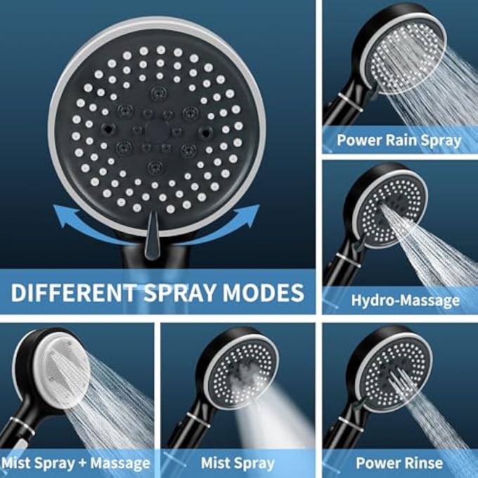 Filtered Shower Head With Handheld High Pressure Shower Head Water Saving Detachable Rain Shower Head Set Reduces Dry Itchy Skin 6Mode With Removable Hand Held And 59 Hose Black - Image 3