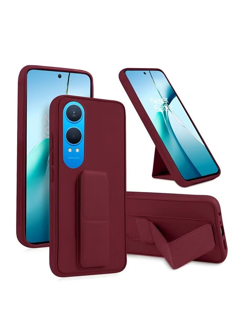 JAJEEK OnePlus Nord CE4 Lite 5G 2024 Maroon Case Cover – Magnetic Foldable Kickstand with Wrist Strap Grip, Finger Ring Stand with Built-In Iron Plate, Shockproof Anti-Slip TPU Back Cover - Image 1