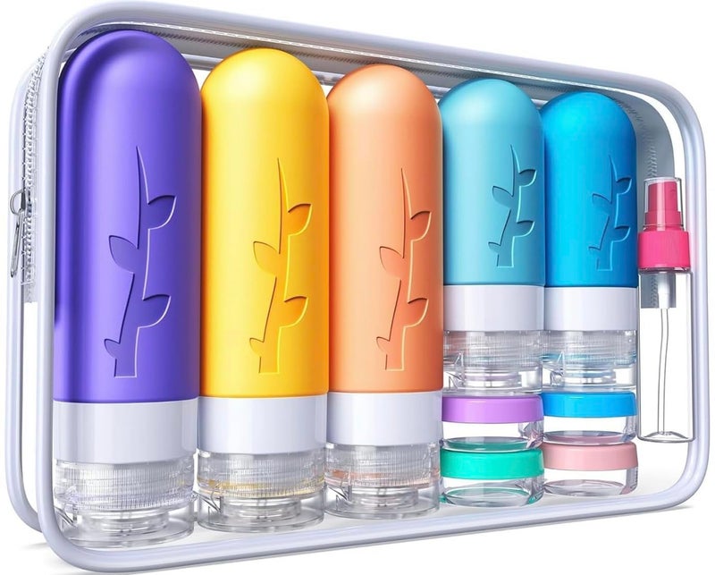 Aeomni 19pack Travel Bottles for Toiletries, TSA Approved Silicone Size Containers for toiletries, Refillable & Leakproof Travel shampoo and conditioner bottles - Image 1