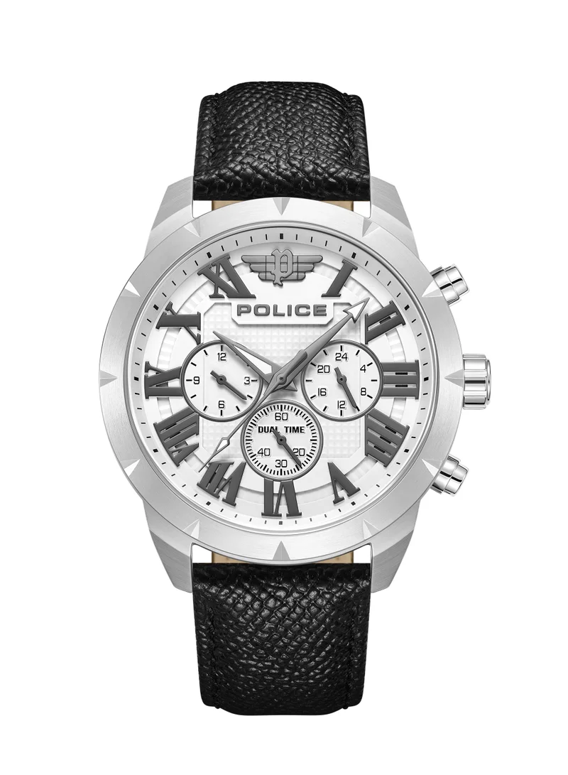 بوليس Police Roman White Dial with Black Genuine Leather Chronograph Men's Watch