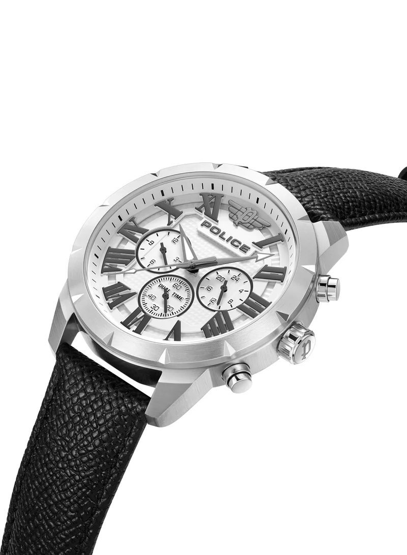 بوليس Police Roman White Dial with Black Genuine Leather Chronograph Men's Watch