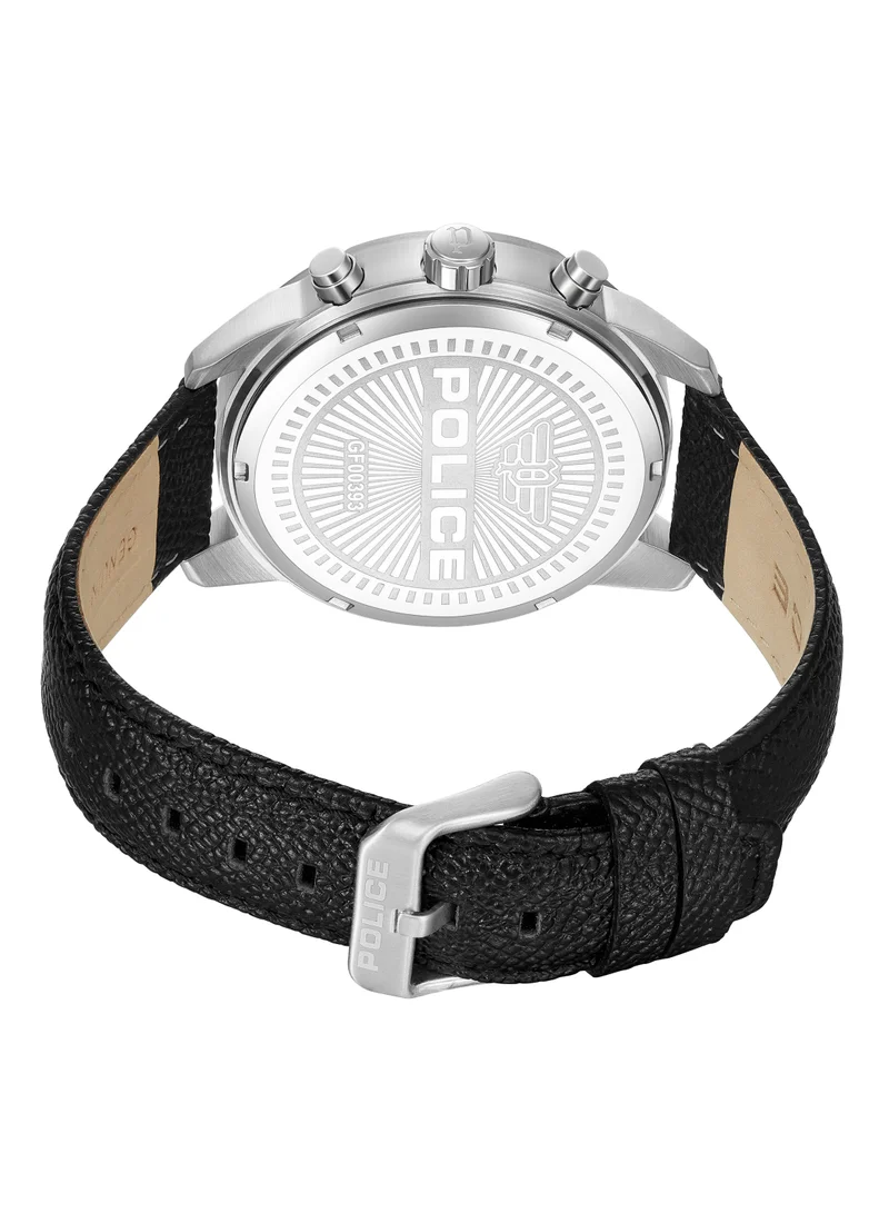بوليس Police Roman White Dial with Black Genuine Leather Chronograph Men's Watch