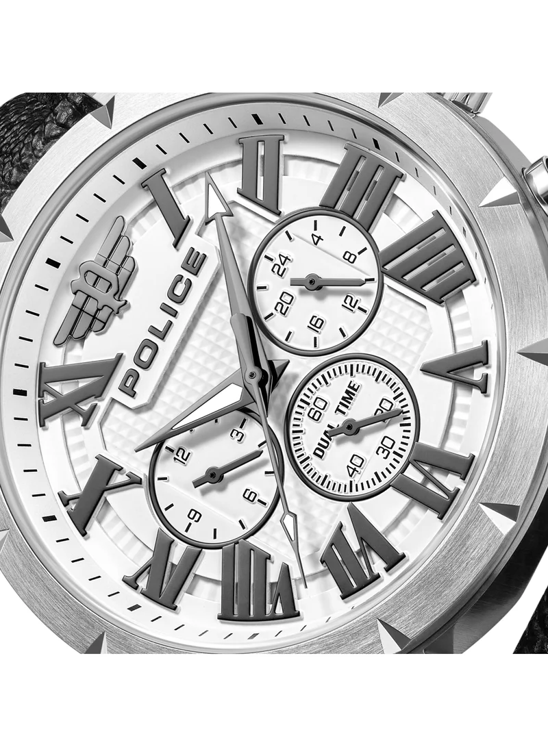 بوليس Police Roman White Dial with Black Genuine Leather Chronograph Men's Watch
