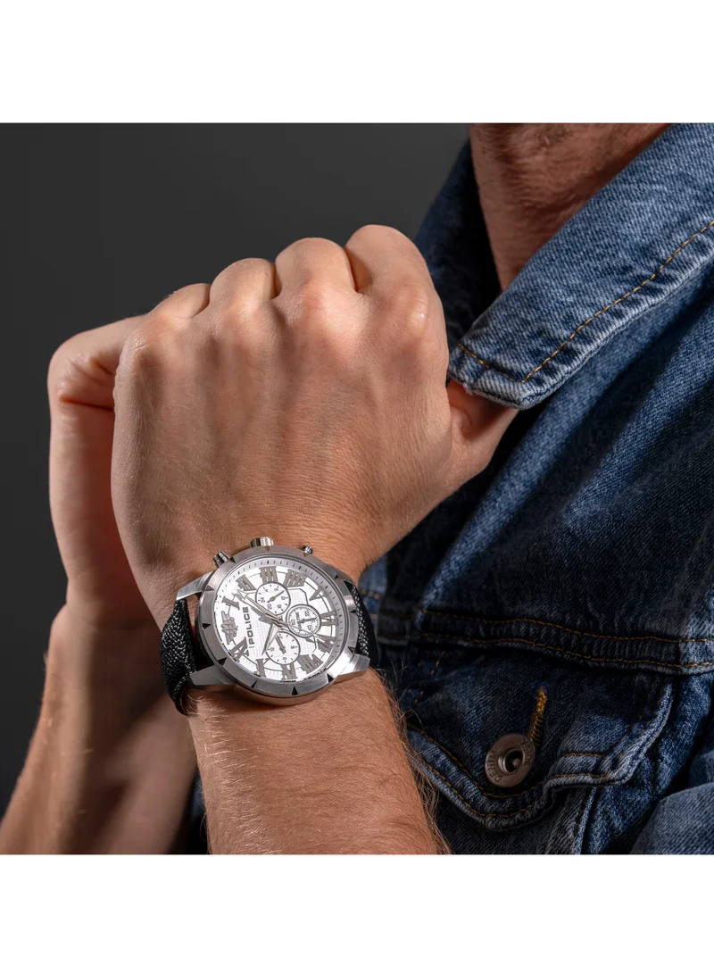 بوليس Police Roman White Dial with Black Genuine Leather Chronograph Men's Watch
