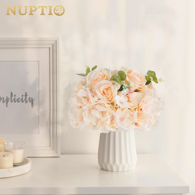 NUPTIO Flower Ball Arrangement Bouquet: 2 Pcs 11.8 inch Diameter Champagne Rose Fake Flowers Balls for Wedding Centerpiece Decorations Artificial Flower Centerpieces for Tables - Image 4