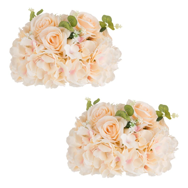 NUPTIO Flower Ball Arrangement Bouquet: 2 Pcs 11.8 inch Diameter Champagne Rose Fake Flowers Balls for Wedding Centerpiece Decorations Artificial Flower Centerpieces for Tables - Image 1