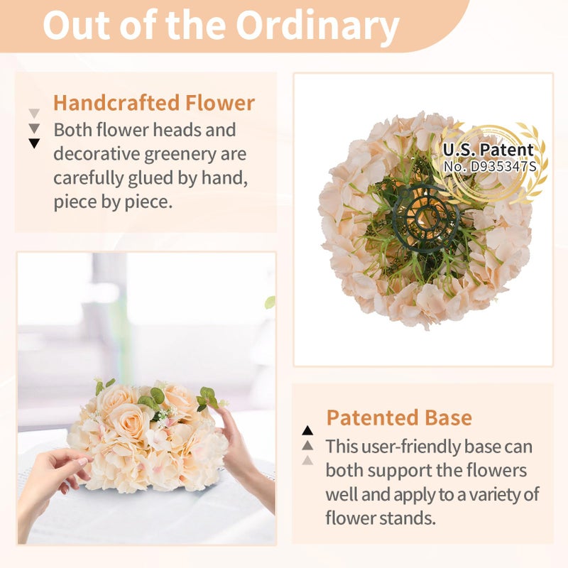 NUPTIO Flower Ball Arrangement Bouquet: 2 Pcs 11.8 inch Diameter Champagne Rose Fake Flowers Balls for Wedding Centerpiece Decorations Artificial Flower Centerpieces for Tables - Image 5