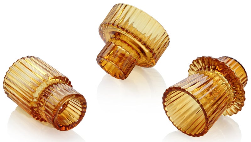 Vixdonos Taper Glass Candlestick Holders Tealight Candle Holders for Table Centerpieces, Wedding Decor and Dinner Party (3 Pcs, Amber) - Image 1