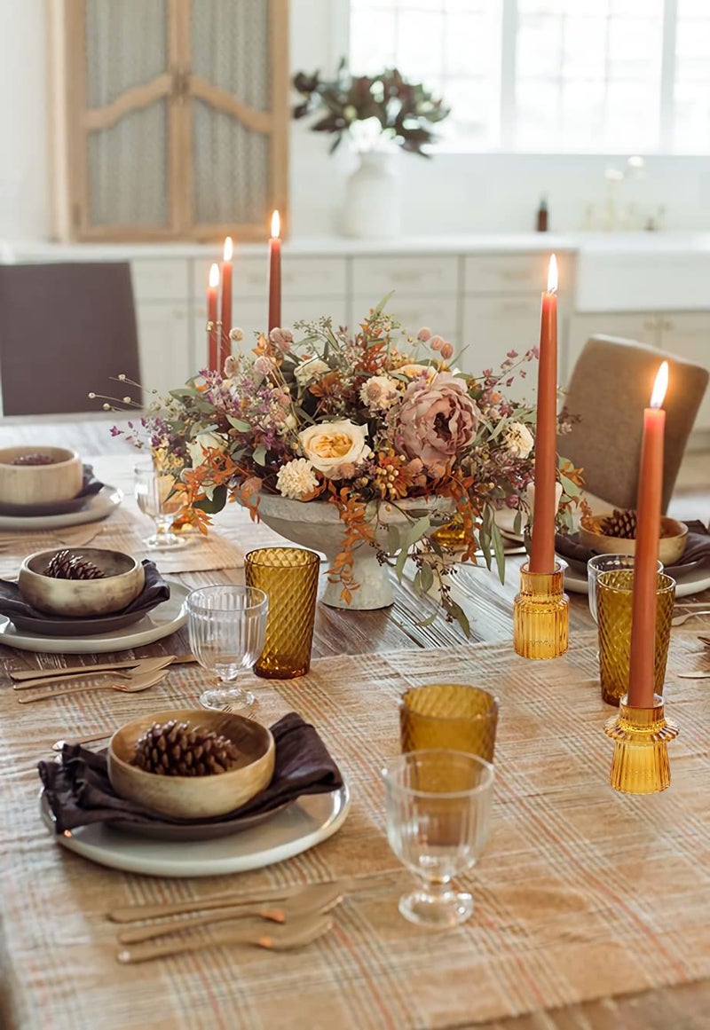 Vixdonos Taper Glass Candlestick Holders Tealight Candle Holders for Table Centerpieces, Wedding Decor and Dinner Party (3 Pcs, Amber) - Image 3