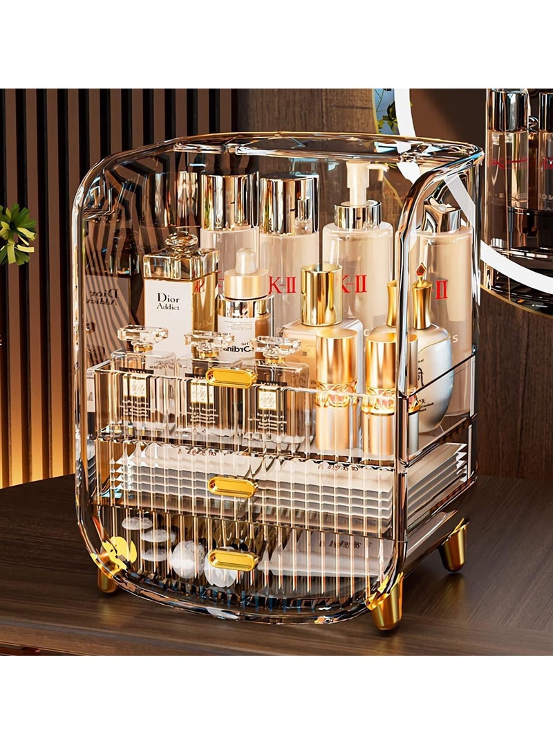 JOMILA Makeup Organizer Large Capacity Cosmetics Makeup Organizer for Vanity Dustproof Waterproof Cosmetics Display Case with Drawers for Skincare Lipstick Brushes and Jewelry - Image 1