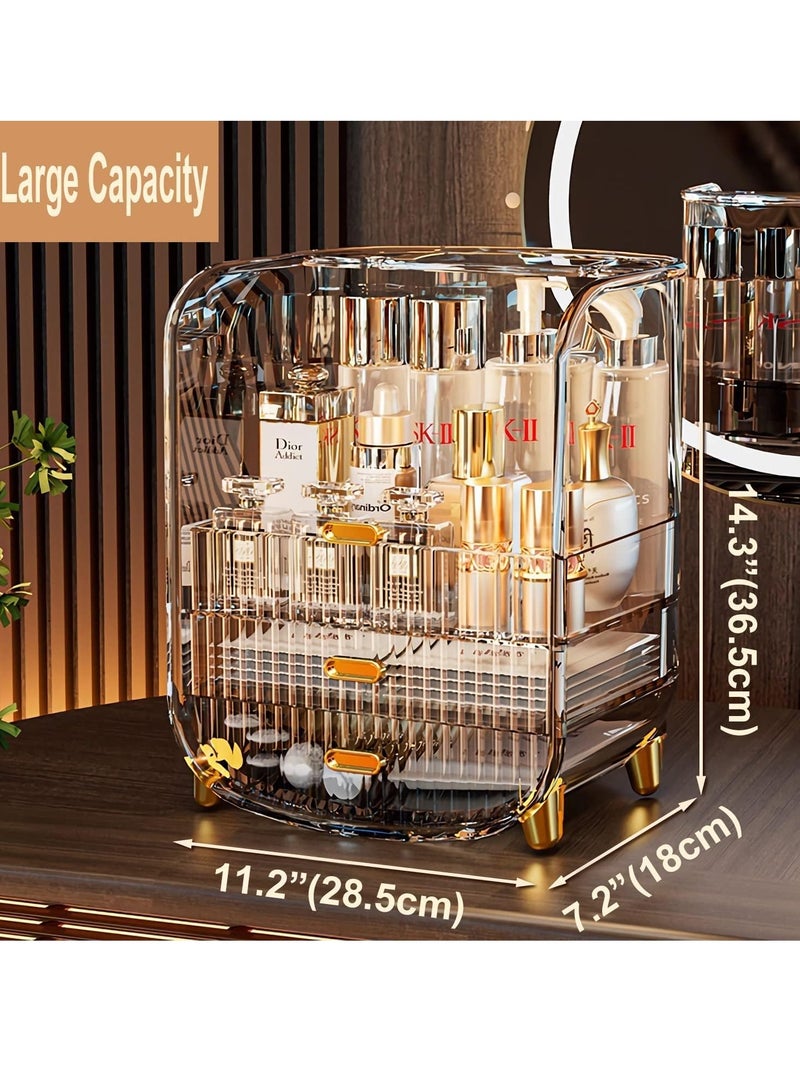 JOMILA Makeup Organizer Large Capacity Cosmetics Makeup Organizer for Vanity Dustproof Waterproof Cosmetics Display Case with Drawers for Skincare Lipstick Brushes and Jewelry - Image 3