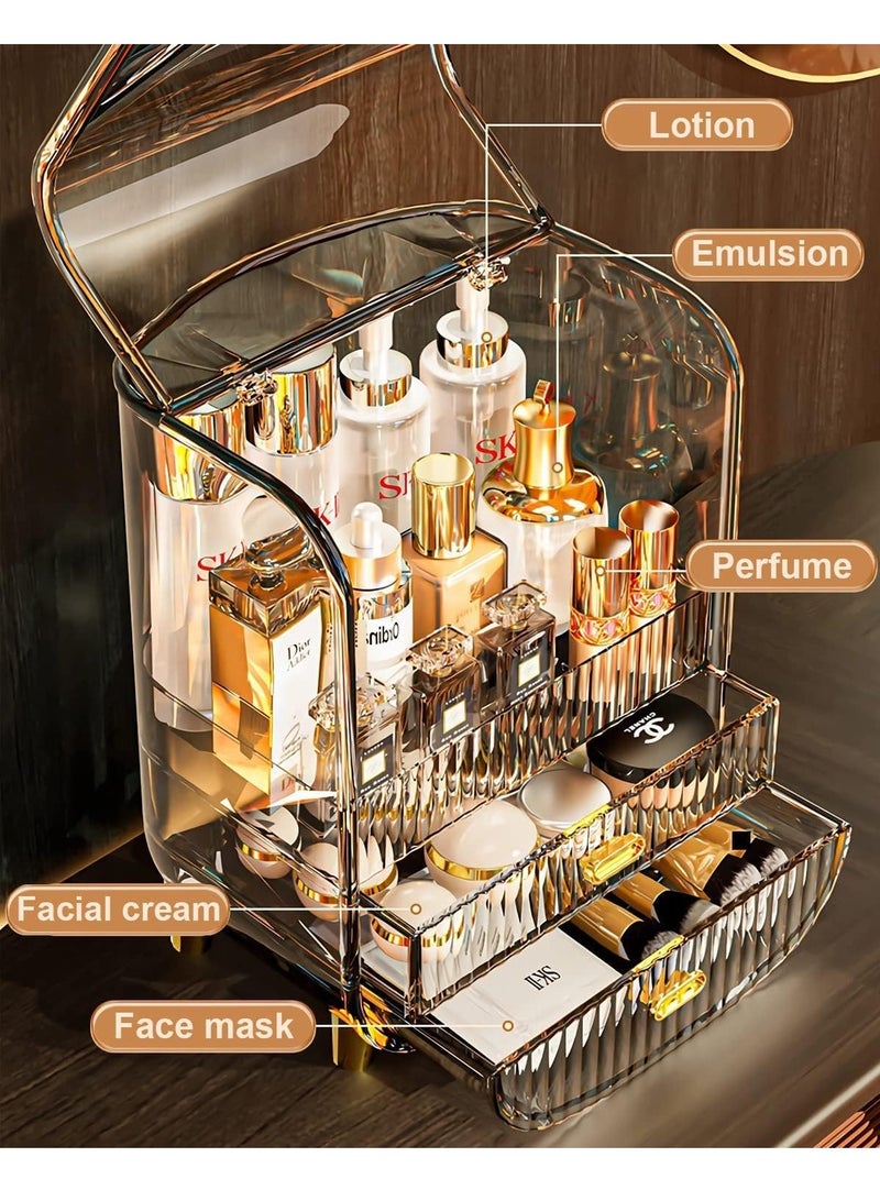 JOMILA Makeup Organizer Large Capacity Cosmetics Makeup Organizer for Vanity Dustproof Waterproof Cosmetics Display Case with Drawers for Skincare Lipstick Brushes and Jewelry - Image 2
