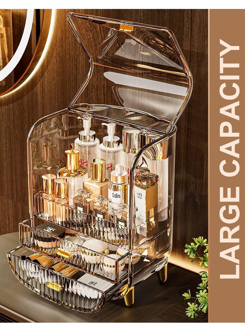 JOMILA Makeup Organizer Large Capacity Cosmetics Makeup Organizer for Vanity Dustproof Waterproof Cosmetics Display Case with Drawers for Skincare Lipstick Brushes and Jewelry - Image 4