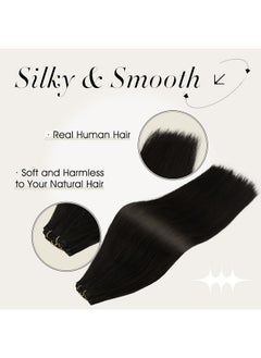 Full Shine Black Sew In Hand Tied Weft Hair Extensions 60 Gram Thick Remy Human Hair Sew In Human Hair Extensions Jet Black 22 Inch  - Image 2