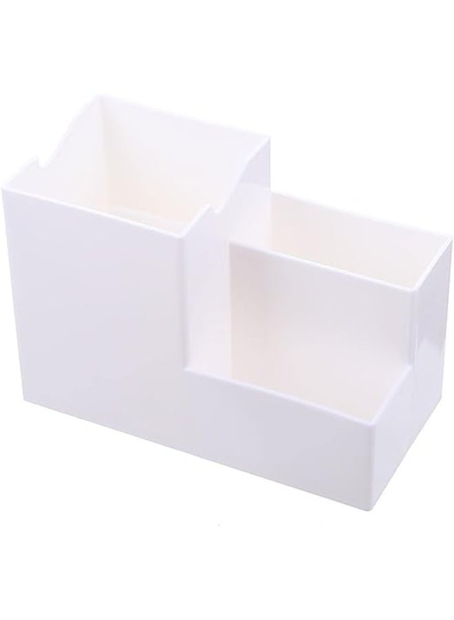 Spaceshoop Pencil Holder, Plastic 3 Slots Square Pen Cup Makeup Brush Desktop Organizer for Office Home (White)  - Image 1