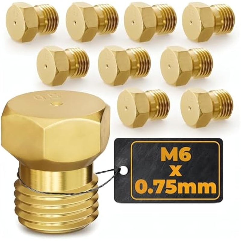 10Pcs Propane Orifice Kit - M6x0.75mm, 0.5mm=0.02=24AWG Brass Nozzle Temperature-Resistant Propane to Natural Gas Conversion Kit for Grill - Easy Install, Universal Fit for Gas Stoves and Grills - Image 1