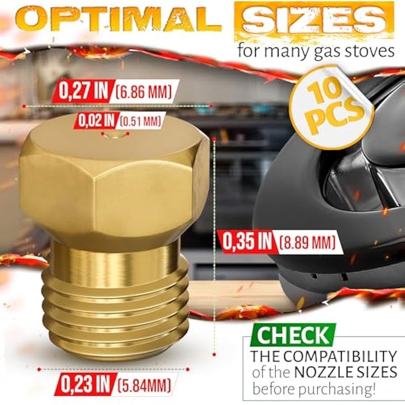 10Pcs Propane Orifice Kit - M6x0.75mm, 0.5mm=0.02=24AWG Brass Nozzle Temperature-Resistant Propane to Natural Gas Conversion Kit for Grill - Easy Install, Universal Fit for Gas Stoves and Grills - Image 2